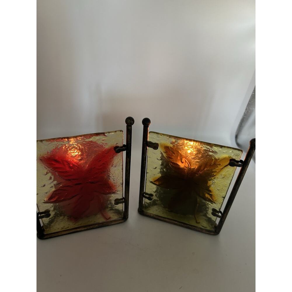 Vintage Stained Glass Candle Holders.